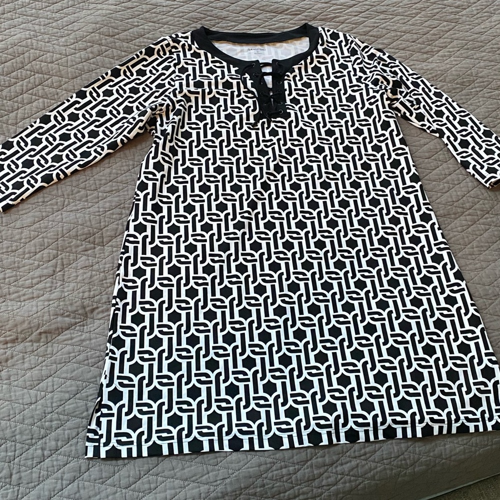 Lands End XL Black and White Dress